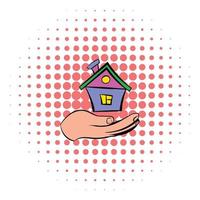 House in hand icon, comics style vector