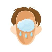 cabeza con icono de nube de lluvia, estilo de dibujos animados vector