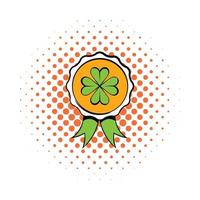 icono de insignia de trébol de cuatro hojas, estilo cómic vector