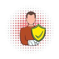 Man with broken arm with shield icon, comics style vector
