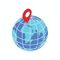 icono de globo y puntero de mapa, estilo isométrico 3d vector