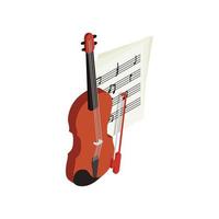 Violin with fiddlestick icon, isometric 3d style vector