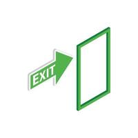 Green exit sign icon, isometric 3d style vector