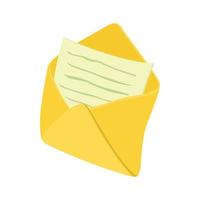 Open envelope with notepad sheet icon vector