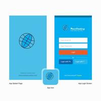 Company Globe Splash Screen and Login Page design with Logo template Mobile Online Business Template vector