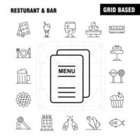 icono de línea de restaurante y bar para impresión web y kit de uxui móvil, como dirección de navegación, tablero de letreros, tablero de hotel, letrero abierto, paquete de pictogramas, vector