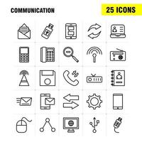 los iconos de línea de comunicación establecidos para infografías kit uxui móvil y diseño de impresión incluyen llamadas telefónicas horas señales colección de comunicación de red de torre logotipo infográfico moderno e imagen vector