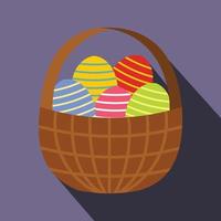 Colorful easter eggs in the basket flat icon vector