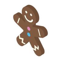 Christmas gingerbread man isometric icon vector