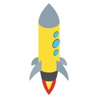 Yellow rocket with three portholes icon vector