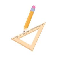 Triangular ruler and pencil icon, cartoon style vector
