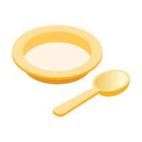 Baby plate spoon isometric 3d icon vector
