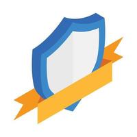 Shield with gold ribbon icon, isometric 3d style vector