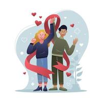 World AIDS Day with Couple Rising Red Ribbon vector