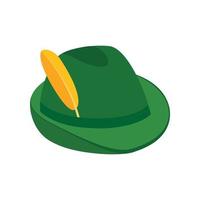 Green hat with a feather isometric 3d icon vector