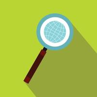 Earth with magnifying glass search icon flat style vector