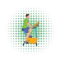 Man training on a stationary bike icon vector