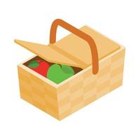 Picnic basket icon, isometric 3d style vector