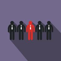 Red clerk among black clerks icon, flat style vector