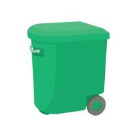 Green garbage container icon, cartoon style vector