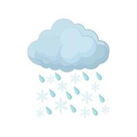 icono de nube con gotas de lluvia y copos de nieve vector