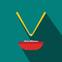 Bowl of rice with pair of chopsticks icon vector