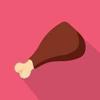 Roasted chicken leg icon, flat style vector