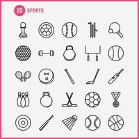 los iconos de línea deportiva establecidos para el kit uxui móvil infográfico y el diseño de impresión incluyen levantamiento de pesas juegos deportivos de peso bate de béisbol deportes eps 10 vector