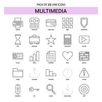 conjunto de iconos de línea multimedia 25 estilo de contorno discontinuo vector