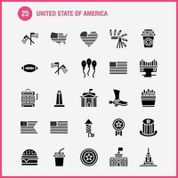 paquete de iconos de glifo sólido de estados unidos para diseñadores y desarrolladores iconos de celebración fiesta de fuegos artificiales día sombrero presidentes usa vector de bola