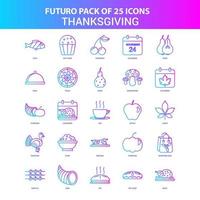 25 paquete de iconos de acción de gracias futuro azul y rosa vector