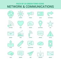 25 conjunto de iconos de comunicación y red verde vector
