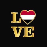 tipografía de amor diseño de bandera de yemen vector letras de oro