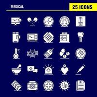 Medical Solid Glyph Icons Set For Infographics Mobile UXUI Kit And Print Design Include Computer Beat Pulse Medical Drug Medical Pills Bone Icon Set Vector