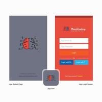 Company Brain Splash Screen and Login Page design with Logo template Mobile Online Business Template vector