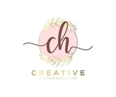 Initial CH feminine logo. Usable for Nature, Salon, Spa, Cosmetic and Beauty Logos. Flat Vector Logo Design Template Element.