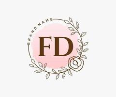 logotipo femenino fd inicial. utilizable para logotipos de naturaleza, salón, spa, cosmética y belleza. elemento de plantilla de diseño de logotipo de vector plano.