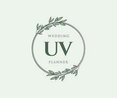 UV Initials letter Wedding monogram logos collection, hand drawn modern minimalistic and floral templates for Invitation cards, Save the Date, elegant identity for restaurant, boutique, cafe in vector