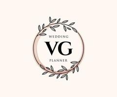 colección de logotipos de monograma de boda con letras iniciales vg, plantillas florales y minimalistas modernas dibujadas a mano para tarjetas de invitación, guardar la fecha, identidad elegante para restaurante, boutique, café en vector