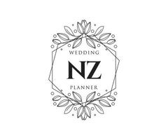 colección de logotipos de monograma de boda con letras iniciales de nz, plantillas florales y minimalistas modernas dibujadas a mano para tarjetas de invitación, guardar la fecha, identidad elegante para restaurante, boutique, café en vector