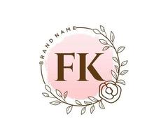 Initial FK feminine logo. Usable for Nature, Salon, Spa, Cosmetic and Beauty Logos. Flat Vector Logo Design Template Element.