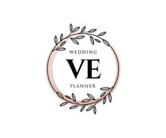 VE Initials letter Wedding monogram logos collection, hand drawn modern minimalistic and floral templates for Invitation cards, Save the Date, elegant identity for restaurant, boutique, cafe in vector