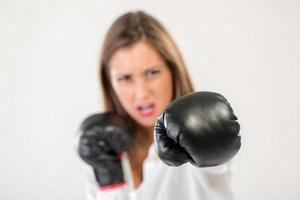 vista de mujer de negocios de boxeo foto