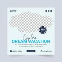 Vacation planner business flyer template. Tour and travel social media post design with yellow and blue text. Travel agency promotion banner template vector. Touring agency discount offer brochure.