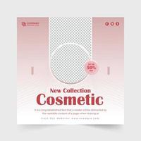 vector de plantilla de medios sociales de venta cosmética y cuidado de la belleza con oferta de descuento. plantilla de banner web promocional de negocios cosméticos con colores azul y rojo. plantilla de venta de productos de belleza para marketing.