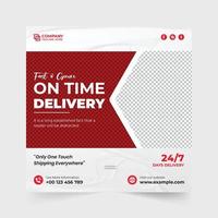 Fast courier and delivery service promotional template design with photo placeholders. Modern courier service social media post vector with red and blue colors. Home delivery service template vector.