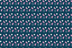 Minimal repeating pattern decoration for childish background. Kid's book cover and bed sheet pattern decoration with love and foot shapes. Seamless childish pattern design on a dark background. vector