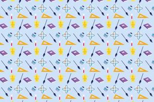 Modern education pattern background with atomic modules, paint and study elements. Academic seamless pattern design for book covers and wallpapers. Minimal abstract pattern decoration for education. vector