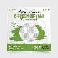 Delicious food menu promotion web banner design with green and yellow colors. Restaurant food advertisement template vector with discount offer. Food and beverage social media posts for restaurants.