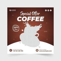 vector de publicación de redes sociales de café especial con ofertas de descuento. diseño de banner web promocional de negocios de café y restaurante. vector de plantilla de venta de bebidas para marketing en redes sociales. plantilla de venta de cafe